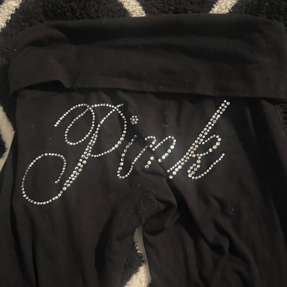 Black Leggings with Rhinestone 'Pink' Logo size small